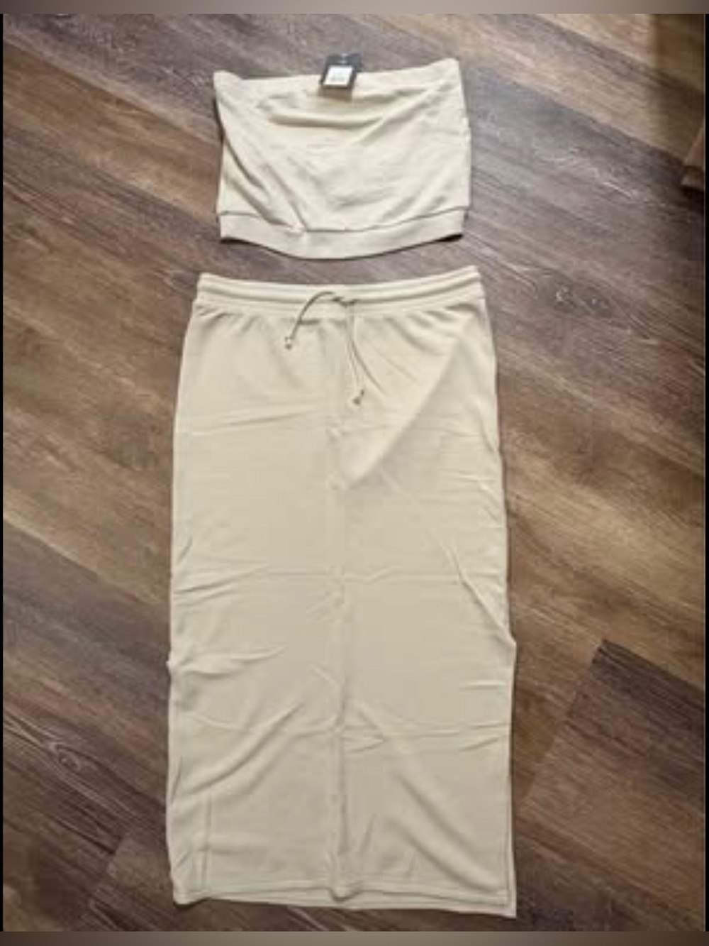 Target Cream Drawstring Maxi Skirt and Tube Top Set
